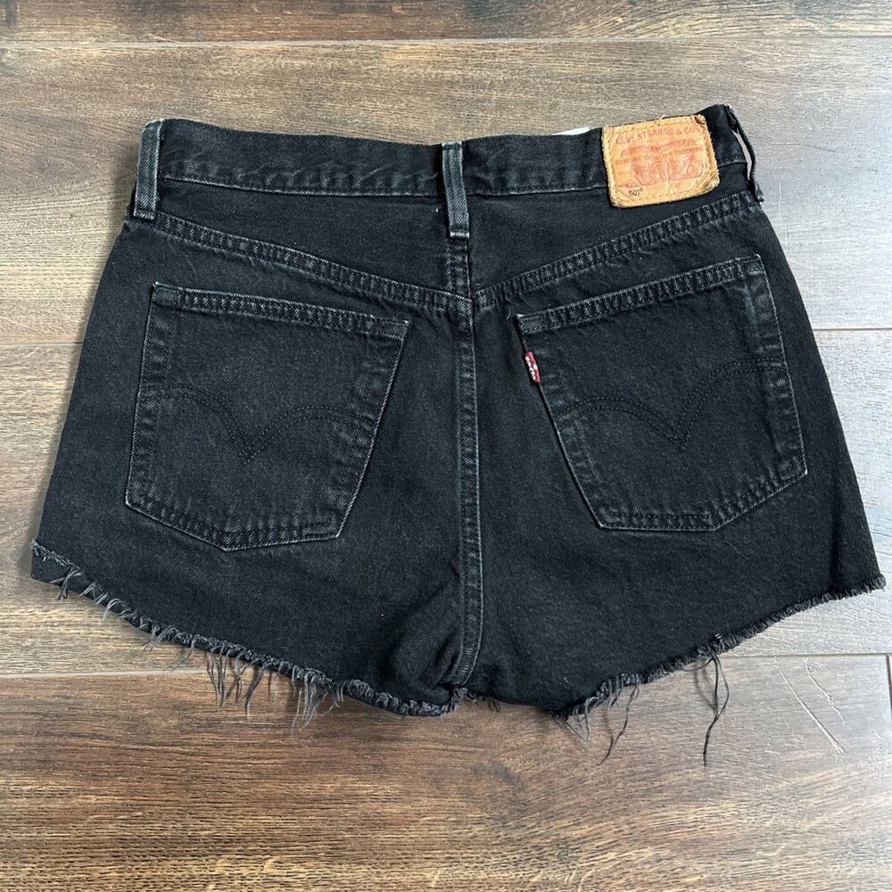 Levis Black Denim Jean 501 Shorts Button Fly High Rise Cut Off W27